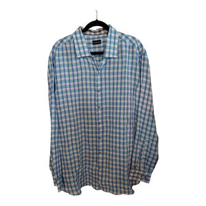 NEW Rochester Linen Shirt 1XL LS Blue Checked Button Up Career Normcore
